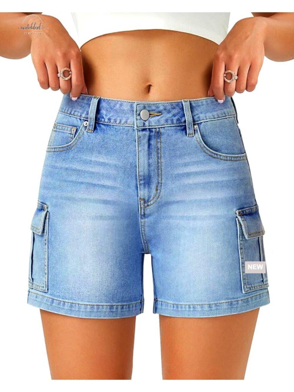 High Waisted Cargo Denim Shorts Straight Leg Mom Jean Style